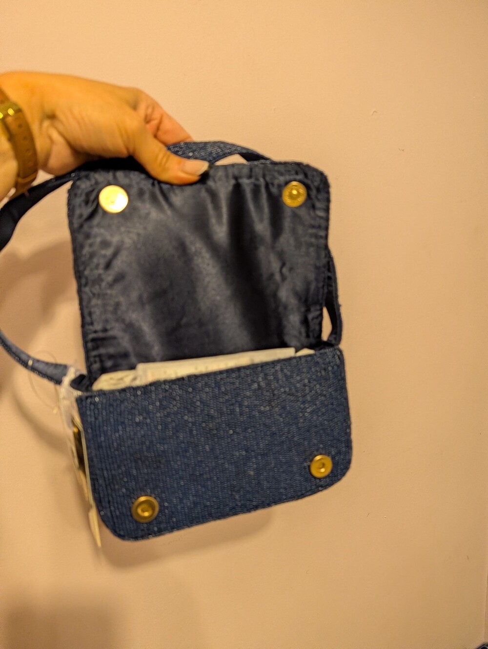 Teddy Bear Beaded Navy Shoulder Bag - Picture 3 of 3